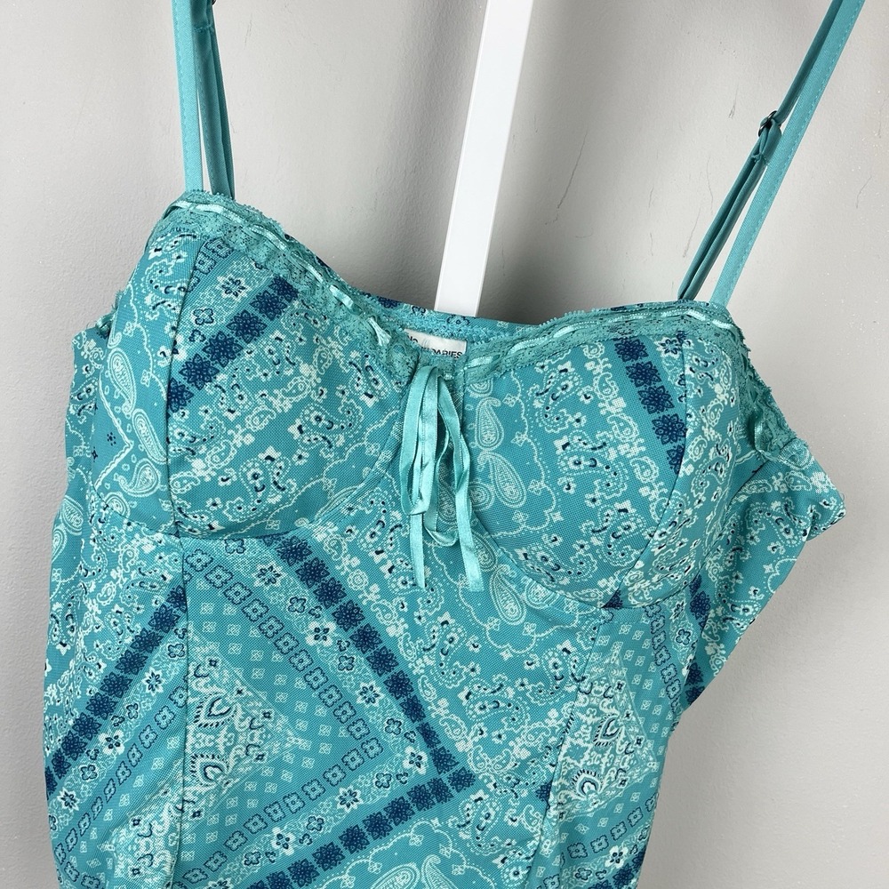 No Boundaries Mesh Cami Tank Top Womens XL Turquoise Teal Bandana Print